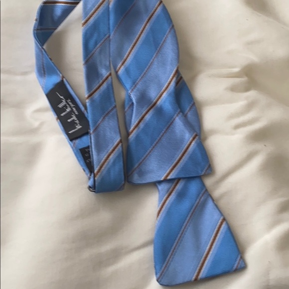 Nicole Miller striped bow tie blue and brown - Picture 4 of 5